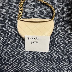 NWT Tory Burch Cream/Baby Pink Quilted Half-Moon Shoulder Bag with Gold Chain